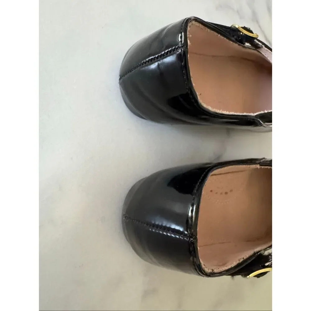 girls size 12 black glossy patent Mary Jane ballet shoes dressy small round toe